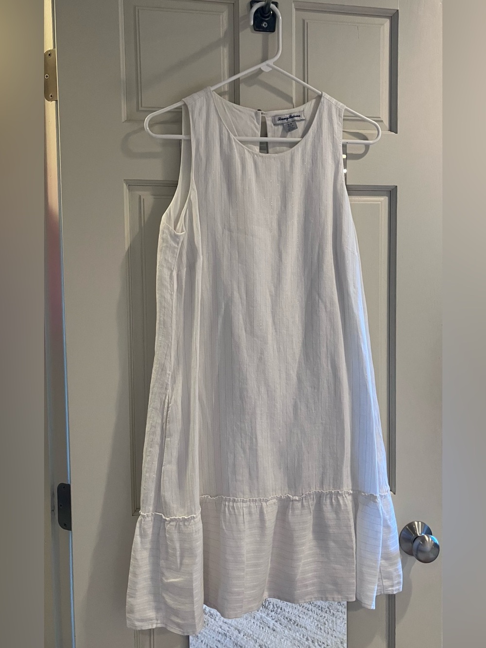 Tommy Bahama White Sleeveless Textured Stripe Dress